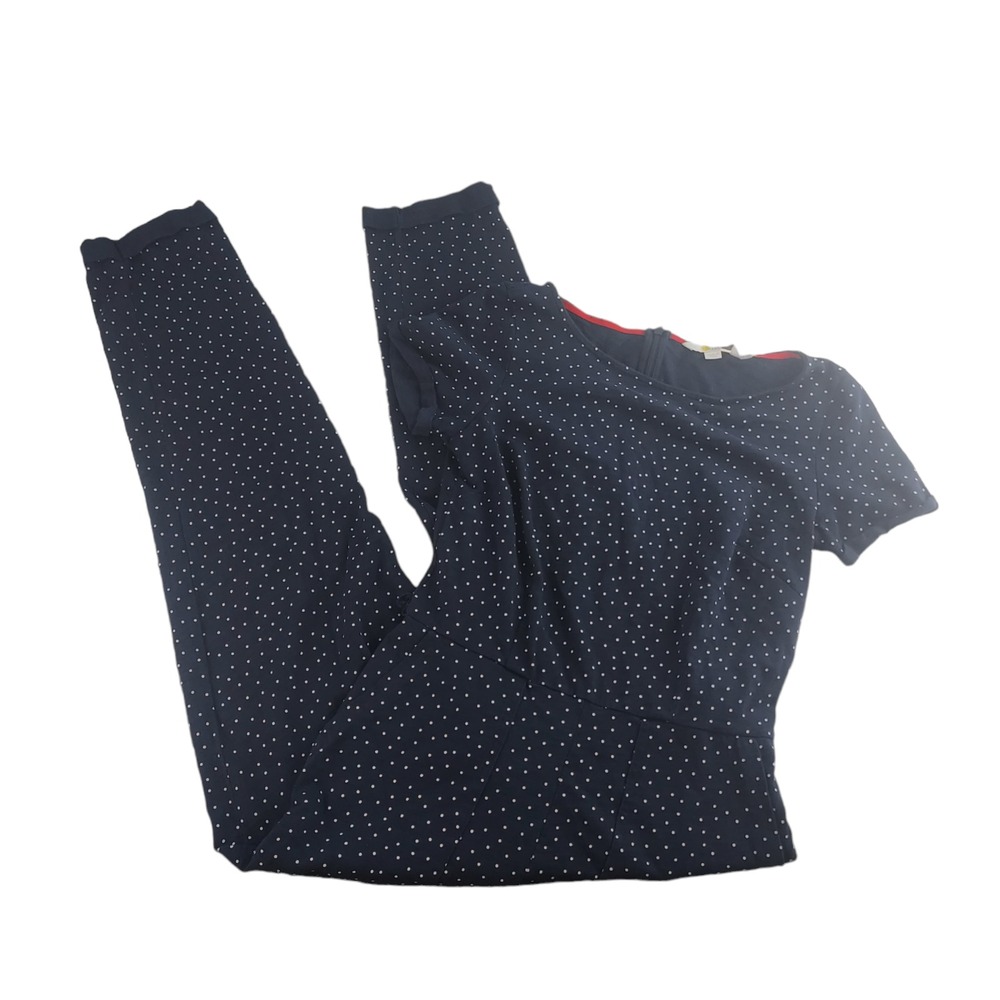 Boden Polka Dot‎ Jumpsuit Women 4R Navy Blue Short Sleeve Cotton Jersey J0393